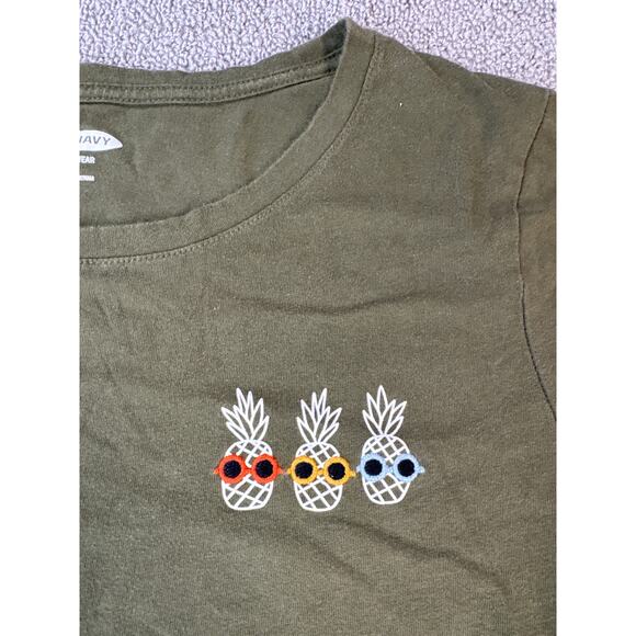 Old Navy Shirt Embroidered Pineapple Olive Green Size Medium - Picture 3 of 8